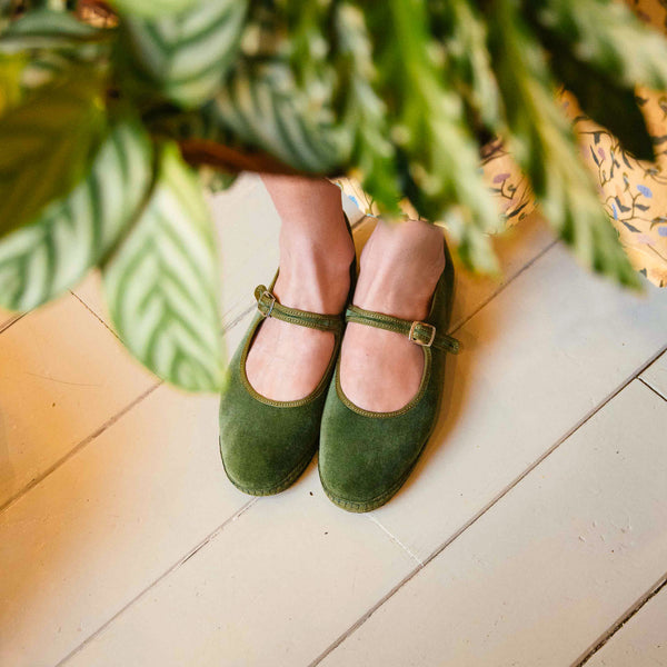 Velasca | Friulane shoes with a strap in green, handmade