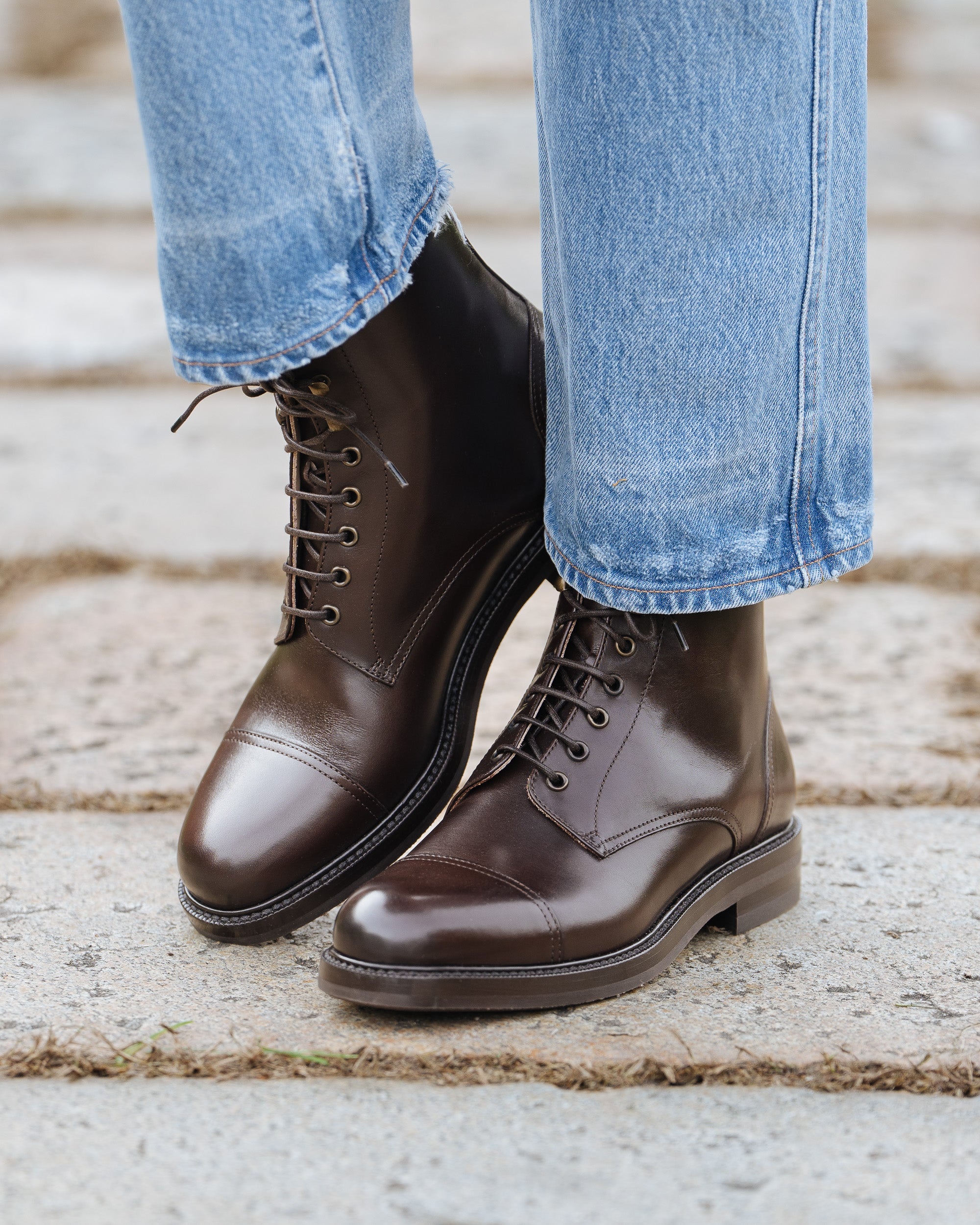 Vibram Brown Leather Boots Sturdy Sole Lace-Up Men main image 3