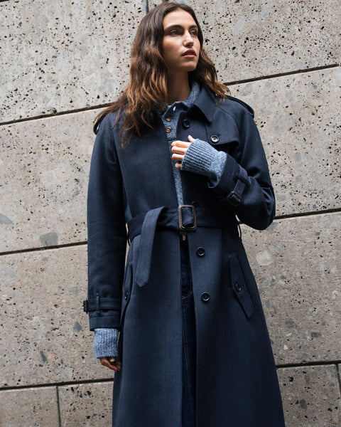 Navy pure-wool trench coat woman, Made in Italy | Velasca
