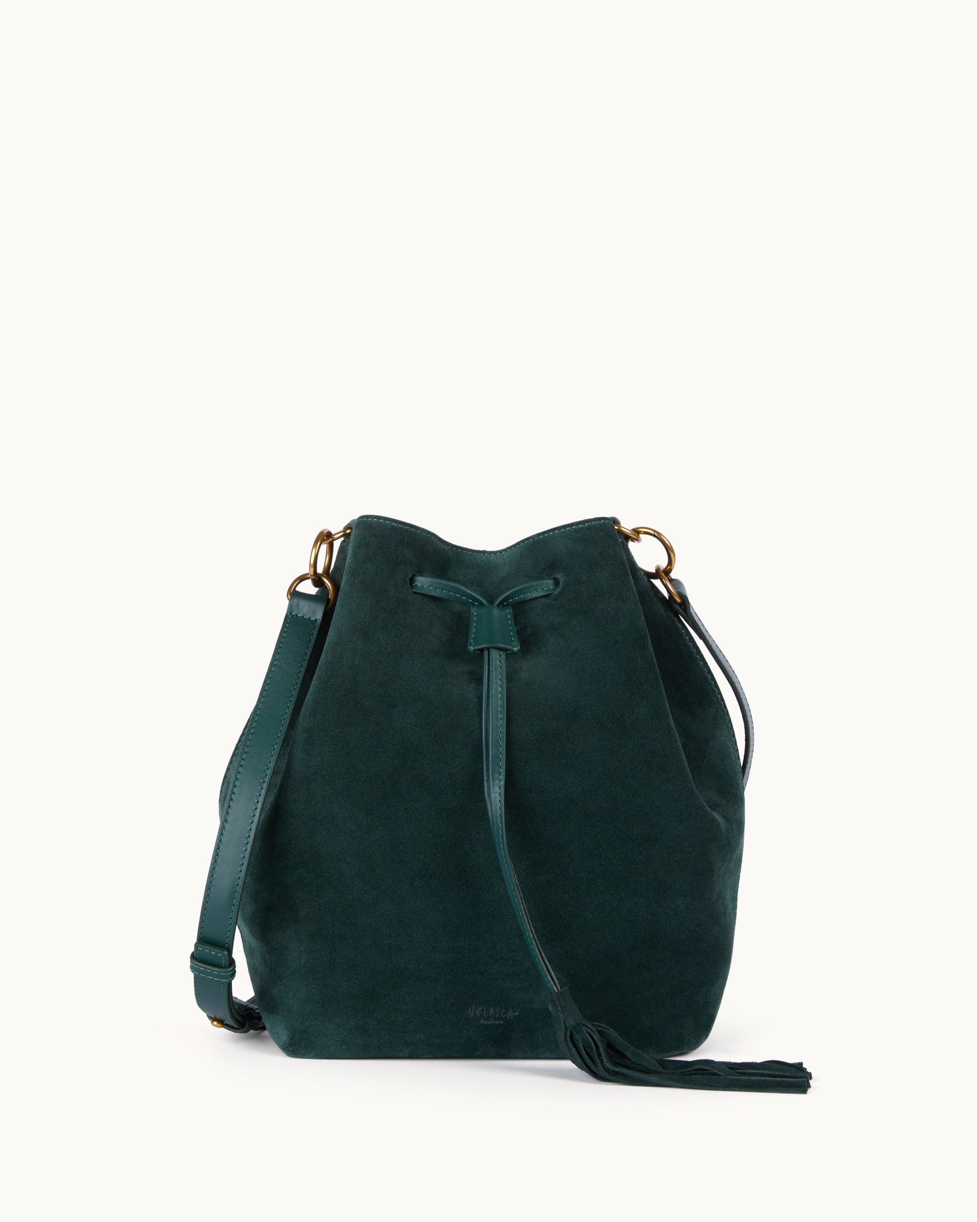 Velasca | Large green suede leather bucket bag, made in Italy