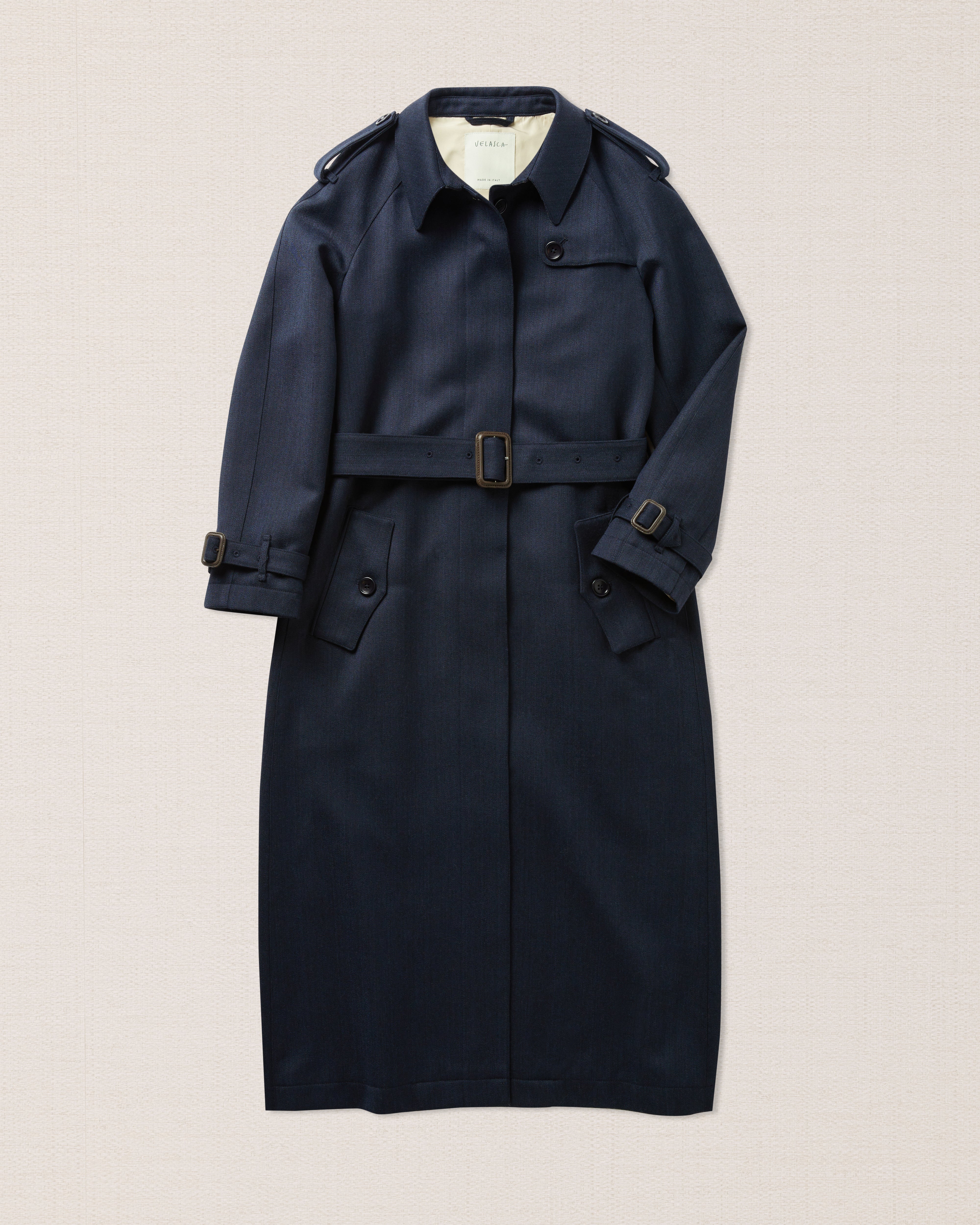 Navy pure-wool trench coat woman, Made in Italy | Velasca