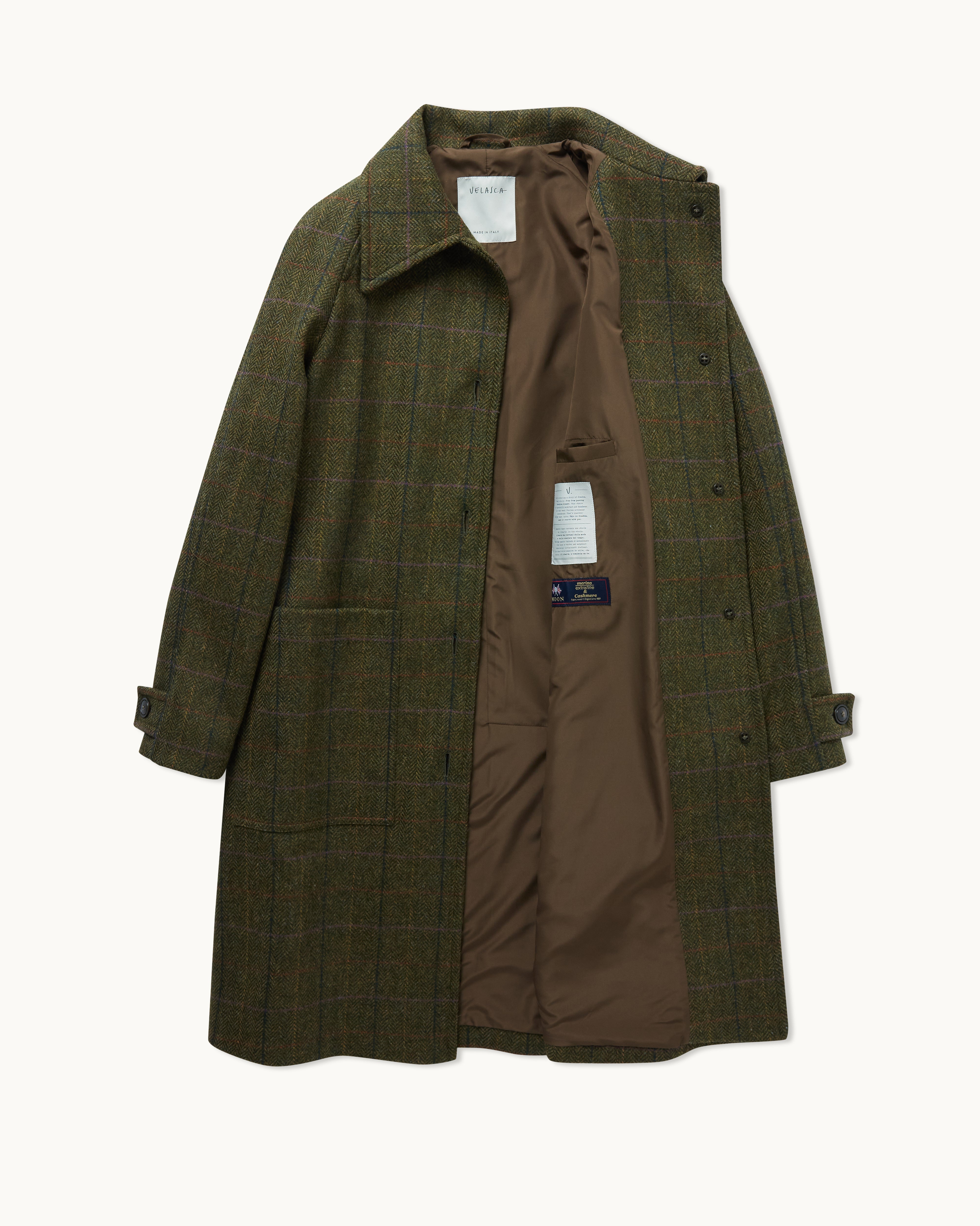 Brown herringbone wool raglan coat, Made in Italy | Velasca