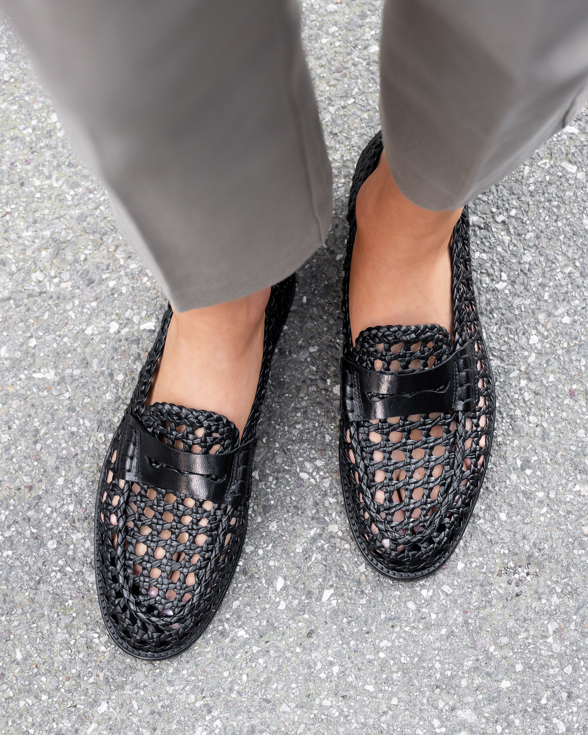 Ennesi Black Woven Leather Loafers Handmade Women main image 3