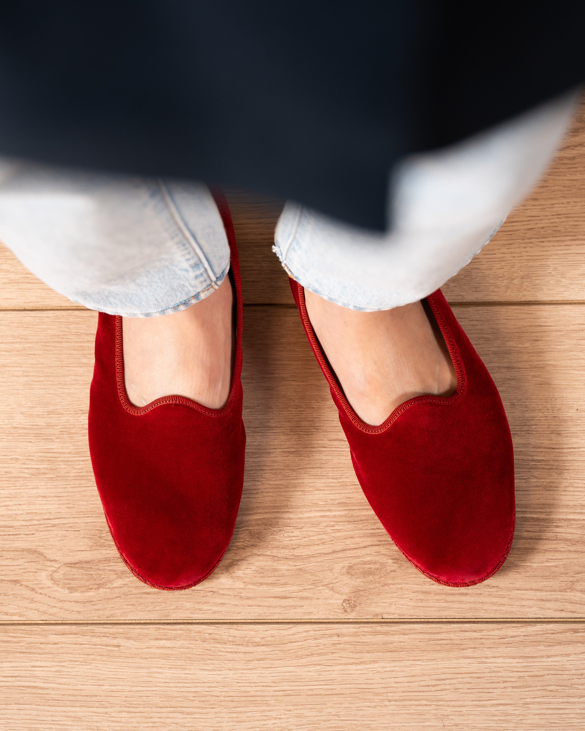 Velasca | Red velvet friulane slip-on shoes, Made in Italy