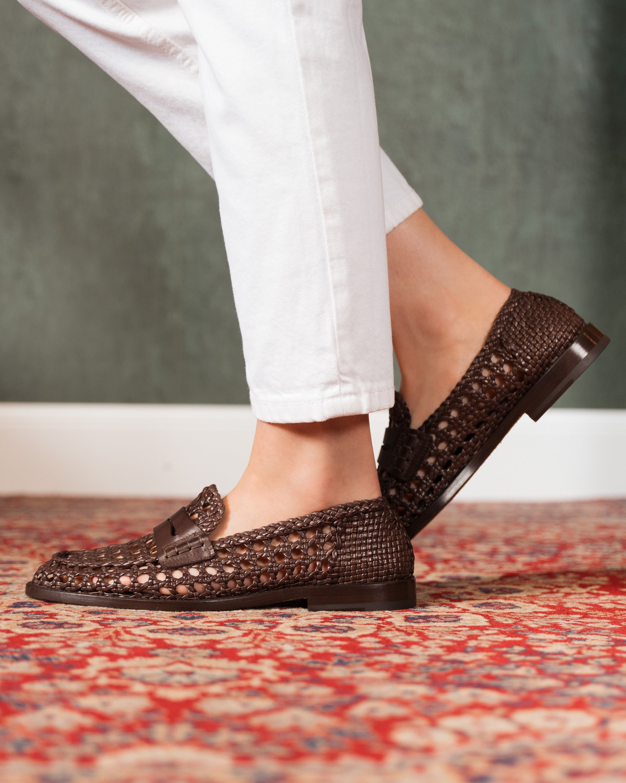 Velasca Brown woven leather loafer, Made in Italy