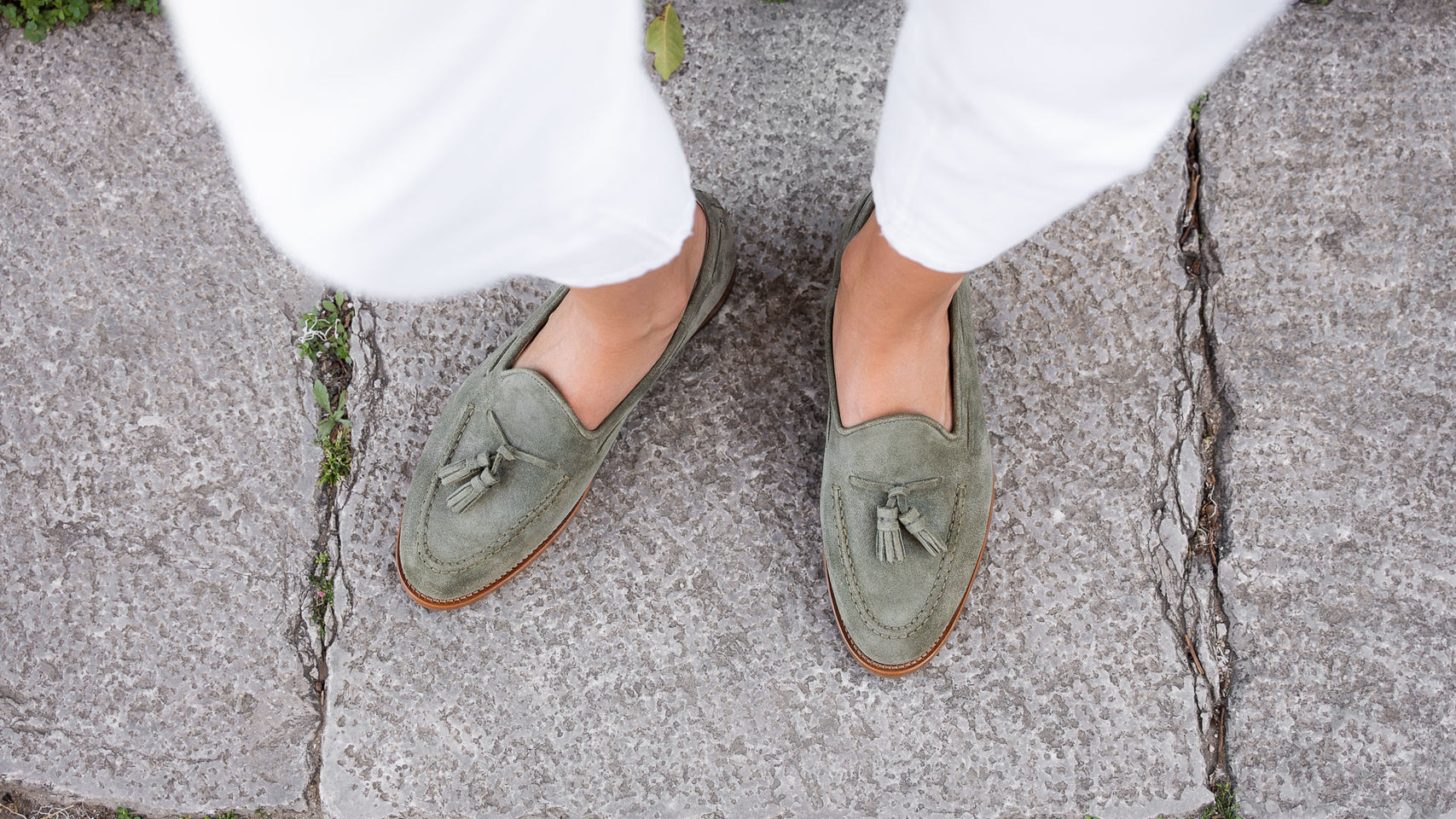 Velasca Sage green suede tassel loafers, Made in Italy